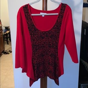 Red 3/4 Sleeve Peplum Sweater